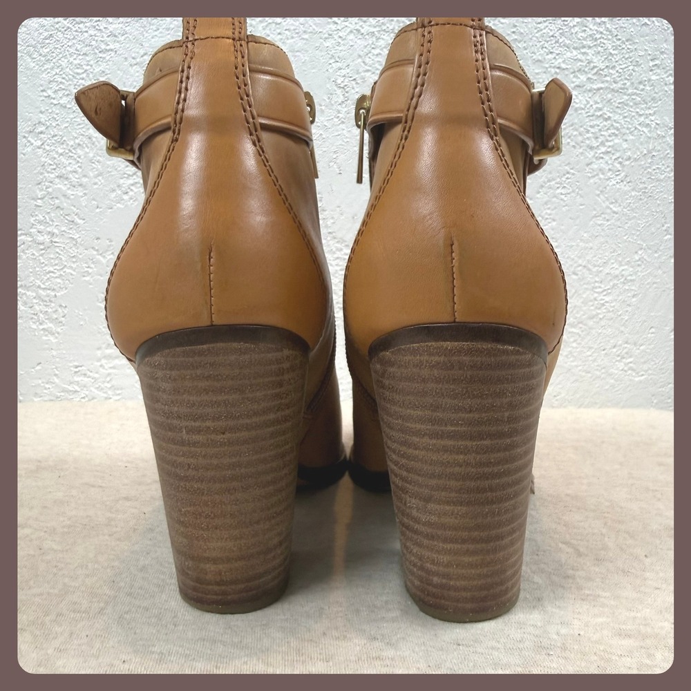 Coach Tan Leather Side Zip Block Heel Ankle Booties Women's Size 7.5‎ - Picture 5 of 16
